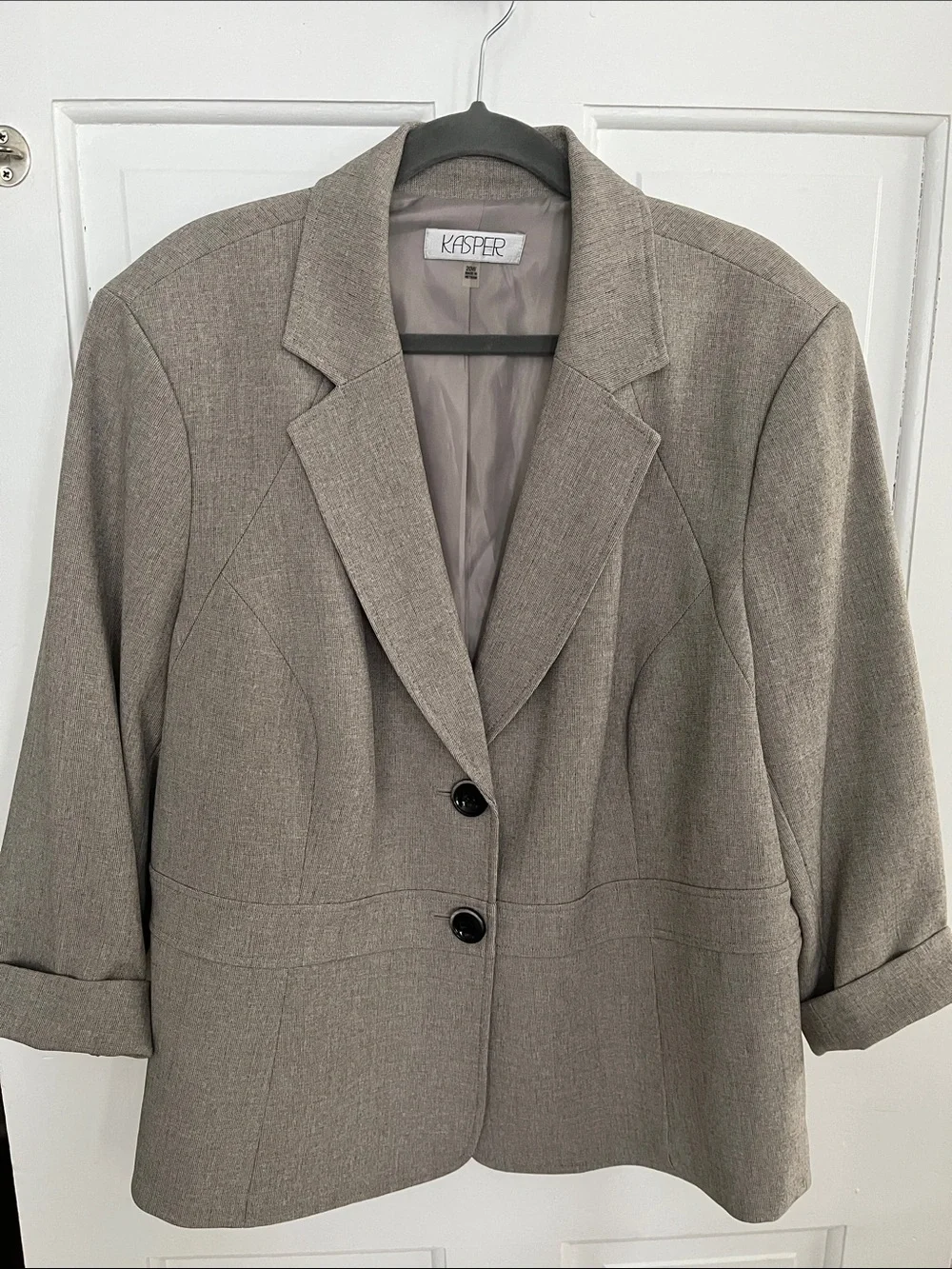 Kasper 20W Taupe Blazer Jacket 3/4 Cuff Sleeves Button Front